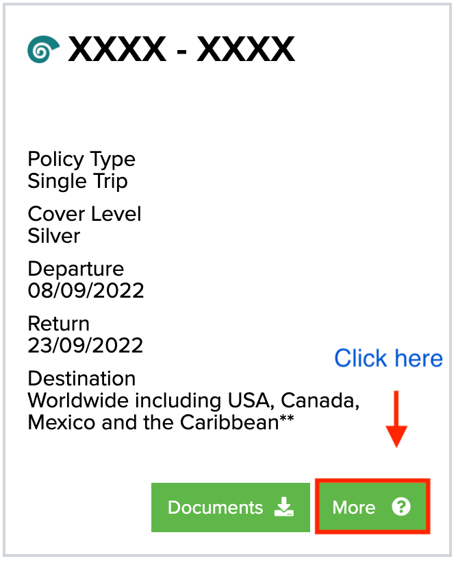 Screenshot showing the location of the 'More' button on an item on the policies list page